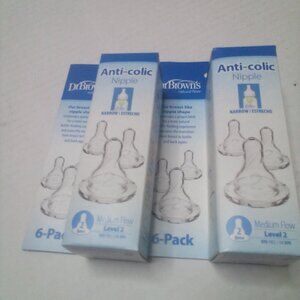 Dr Brown's Natural Flow Anti-Colic Nipple Level 2 Medium Flow Lot of 12